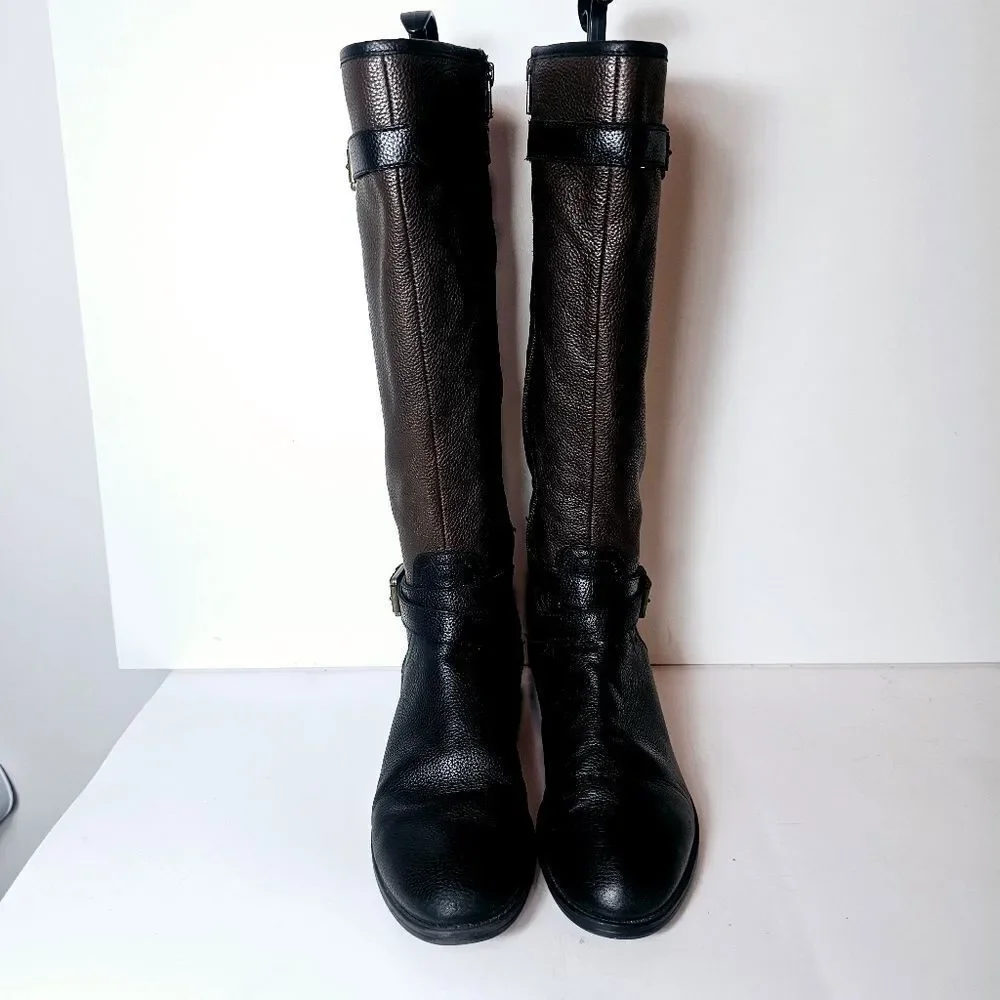 90s Lauren Ralph Lauren Mariella Pebbled Leather Two Tone Riding Boots Size 8